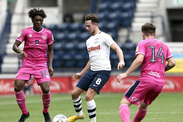 Alan Browne looks for an opening during PNE's win over QPR