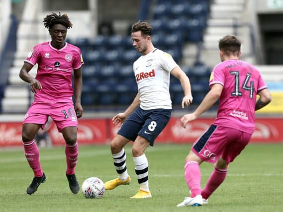 Alan Browne looks for an opening during PNE's win over QPR