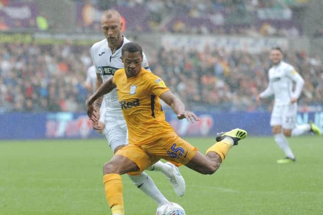 Lukas Nmecha in action during his Preston debut at Swansea