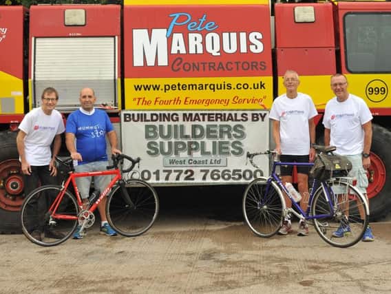 Alex Rowe, back up van driver, Alan Taylor, 50, John Collier, 63, and Chris Moss,  54, are climbing the Three Peaks and cycling between each one in memory of Ben Ashworth