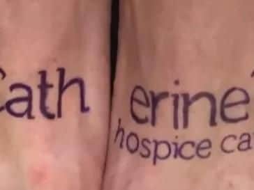 Matthew has had the St Catherine's Hospice logo tattooed on his feet ahead of his mammoth challenge