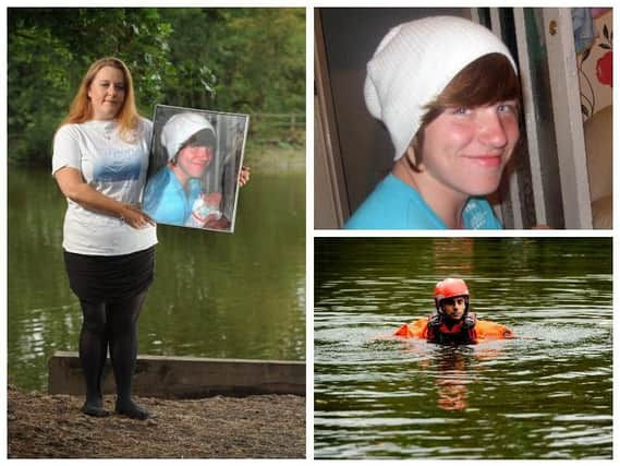 Left, Beckie Ramsay and, top right, her son Dylan who drowned in a flooded quarry in 2011. Bottom right, emergency water exercises.
