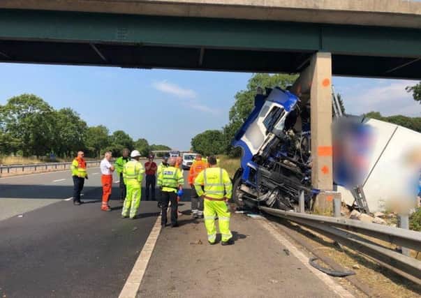 The bridge was damaged when a lorry crashed in to it