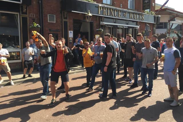 Wolverhampton Wanderers fans outside the Prince of Wales prior to their April fixture against Bolton Wanderers