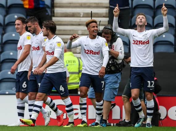 Paul Gallagher celebrates scoring from the spot against Stoke shortly after his elbow on Joe Allen