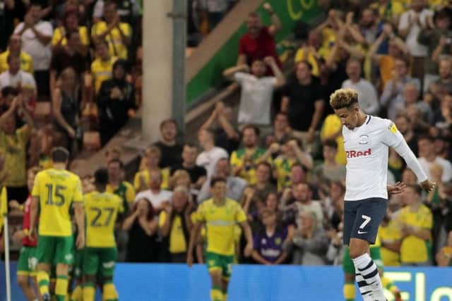 Callum Robinson cuts a dejected figure after Norwich open the scoring at Carrow Road