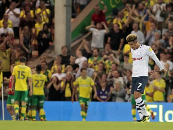 Callum Robinson cuts a dejected figure after Norwich open the scoring at Carrow Road