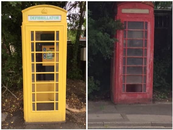 Before and after pictures of the phone box  in Clayton-le-Woods, Chorley, which has been transformed into a defibrillator (Photos: Chorley Council)
