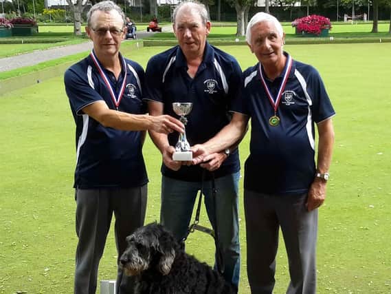 Steve Dewitt, Chris Turnbull with his guide dog James and Tony Kimpton