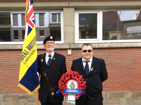 Roger and David with standard and wreath