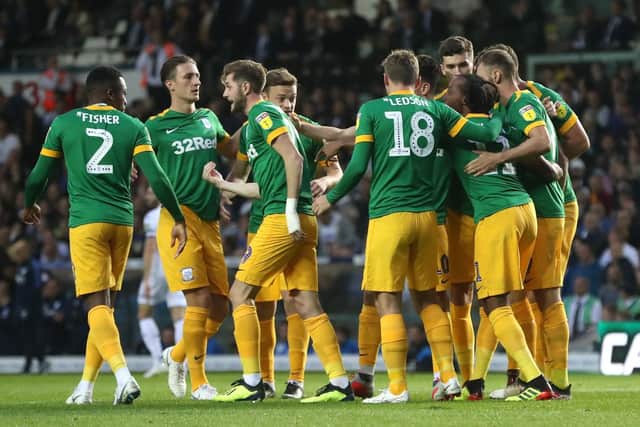 Preston celebrate Daniel Johnson's opening goal at Leeds on Tuesday night