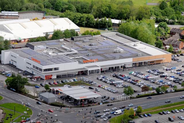 An aerial shot of Sainsbury's, showing the junction of Lostock Lane and Cuerden Way