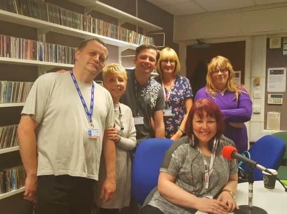 L-R: Alan Robinson, Janet Pickstop, Terry Diviney, Gill Hardiker, Laura Balshaw, and Diane Herring from Chorley Hospital Radio