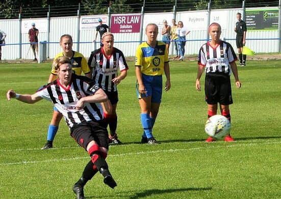 Laura Wakler scores from the spot to make it 1-0 to Chorley Women