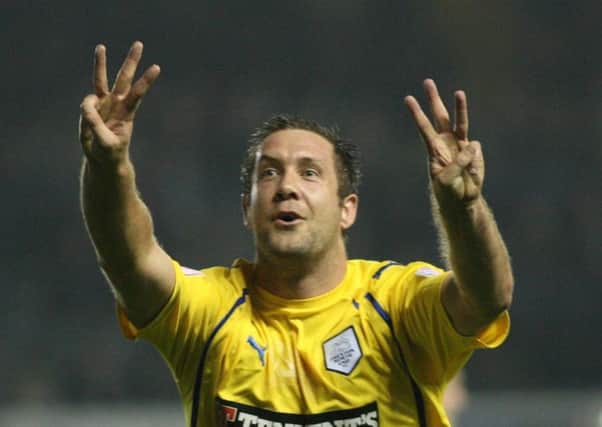 Jon Parkin celebrates his hat-trick against Leeds in September 2010