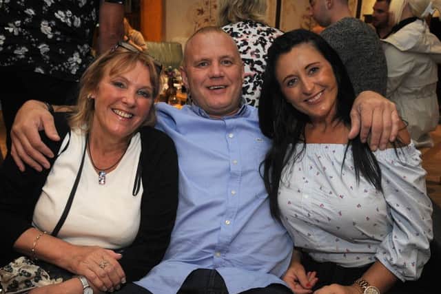Nicky Hopkinson celebrates his birthday with Lisa Regan (left) and Kelly Kinvig