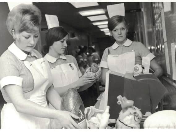 Nurse Training School at Sharoe Green Hospital in 1968, from left, Jean Harrison Scott, Kate Sanderson and Jane Dean