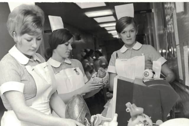 Nurse Training School at Sharoe Green Hospital in 1968, from left, Jean Harrison Scott, Kate Sanderson and Jane Dean