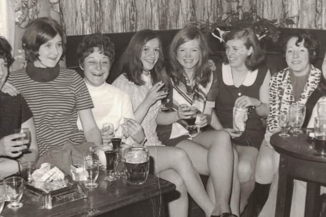Trainee nurses from Sharoe Green Hospital on a night out circa 1970