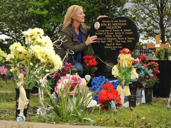 Tracey Highton fears the length of the memorial area by her sons grave will have to be shortened