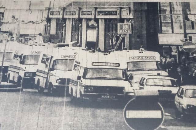 The robbery of Natwest bank on Fishergate, Preston, in 1988 
A fleet of ambulances were waiting during the stand-off