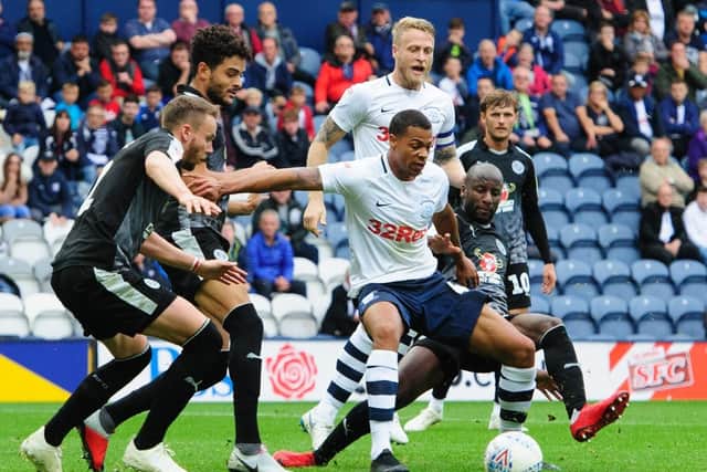 PNE substitute Lukas Nmecha gets plenty of attention from the Reading defence