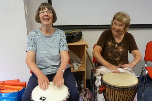 Filomena Ianni of the Therapeutic Pathways led the recent drum circle at Life Long Song