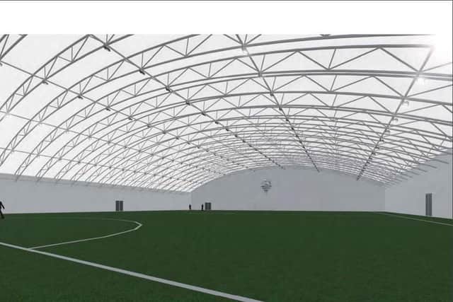 Artist's impression of the indoor pitch at PNE's planned training complex at Ingol