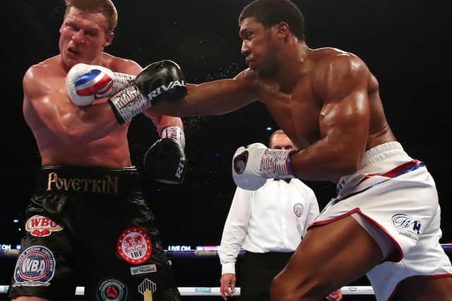Anthony Joshua on his way to victory over Alexander Povetkin