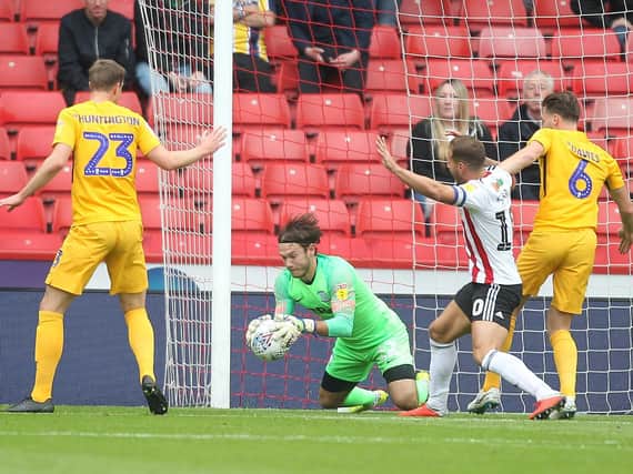 PNE keeper Chris Maxwell in action against Sheffield United