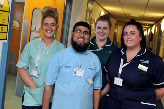 Yakub Vali, second from left, with colleagues  (from left) Saffron Willis Samantha Johnston and Jade Haigh in the specialist stroke unit at Royal Preston Hospital,