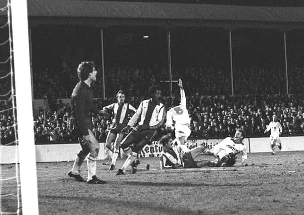 Brendon Batson (centre) pictured as Graham Bell scores for PNE in a 1-1 League Cup draw at Deepdale in November 1980