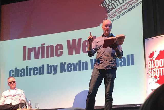 Irvine Welsh reads from 'Dead men's trousers' at  the Bloody Scotland crime writing festival 2018
