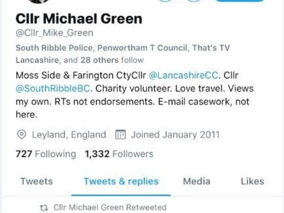 The now-deleted retweet on Councillor Michael Green's account