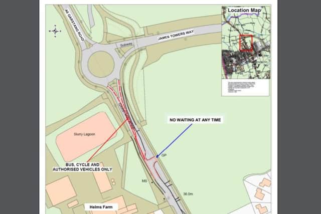 A plan of the proposed new bus lane to stop motorists using Broughton village as a rat-run