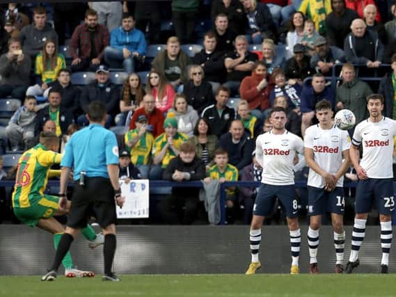 Dwight Gayle fires home West Brom's third goal at Deepdale