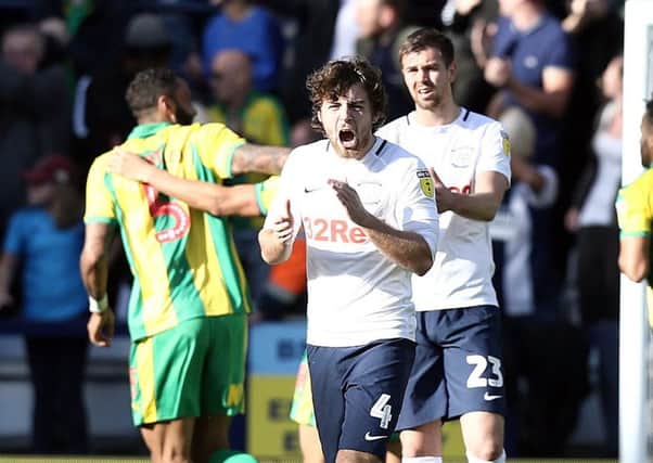 Preston North End's Ben Pearson looks to rally his side after West Bromwich Albion's Jay Rodriguez opened the scoring early in the second half