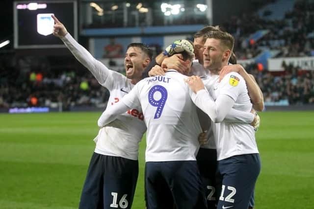 Preston North End celebrate Louis Moult's goal that had seemingly put them on their way to victory.