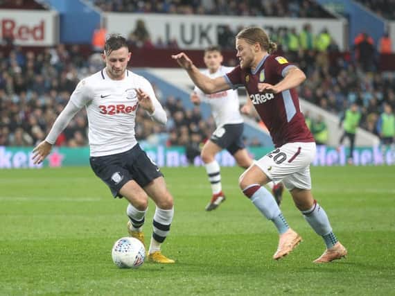 Alan Browne in action during Preston North End's 3-3 draw with Aston Villa