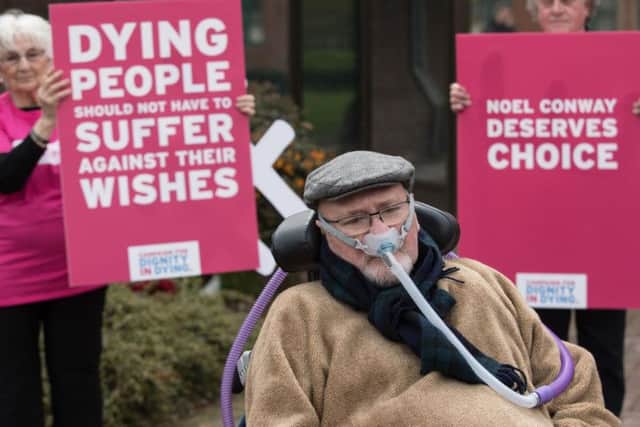 Terminally-ill Noel Conway outside Telford Justice Centre in Shropshire, where he is due to view a video link of a hearing in his assisted dying case, taking place at the Court of Appeal in London. PRESS ASSOCIATION Photo. Picture date: Tuesday May 1, 2018. See PA story COURTS Conway. Photo credit should read: Aaron Chown/PA