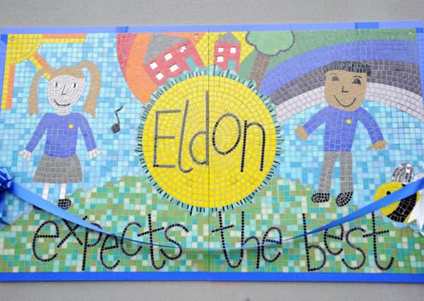 Mosaics made by pupils at Eldon Primary are unveiled by MP Mark Hendrick