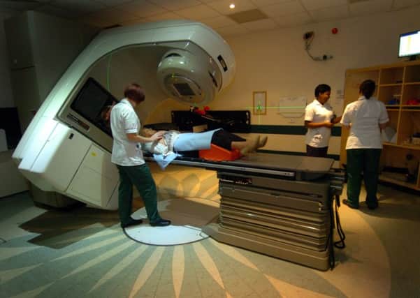 A cancer patient receiving radiotherapy.