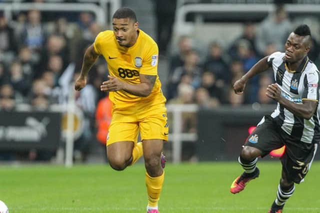 Chris Humphrey playing for Preston against Newcastle at St James' Park in October 2016 - his final PNE appearance