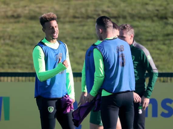 Callum Robinson and Alan Browne pictured during Republic of Ireland training on Monday