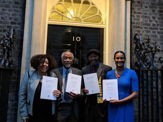 Joyce Fraser, Clinton Smith, Joe Williams and Rashada Harry with their Points of Lights awards outside 10 Downing Street