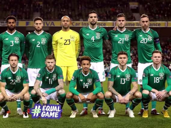 Callum Robinson, front row centre, lines up ahead of the Republic of Ireland's game against Wales