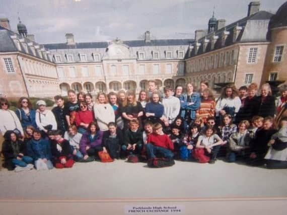 Pupils from Parklands High School, Chorley, outside Chateau de Cormatin, during their French exchange in 1994.