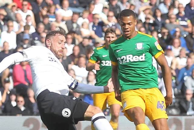 In action against Derby County earlier in the season