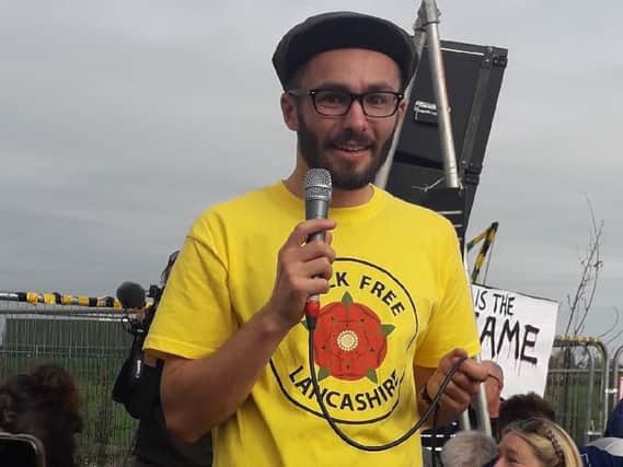 Recently freed anti-fracking protestor Simon Blevins spoke at the protest