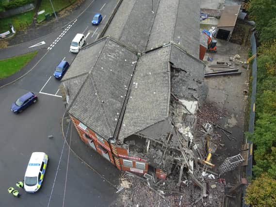The building has partially collapsed. Photo: Lancs Fire and Rescue